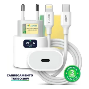 Carregador 30W Turbo Para iPhone 8 X Xr 11 12 13 14 Pro Max Fonte Usb C VEGA BRASIL