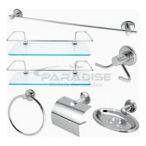 Kit Acessórios Banheiro Inox Lavabo Conjunto Com 2 Porta Shampoo