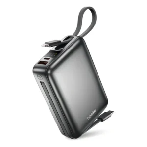 Basike Power Bank 22.5w 20000mah Com Display Carregamento Rápido Power 4-saídas Com Cabo Embutido Usb-c E Lig Htning, Rápido Pps/pd/qc Para iPhone Séries 16/15/14/13, Samsung S25/24/23/22/21 (cinza)