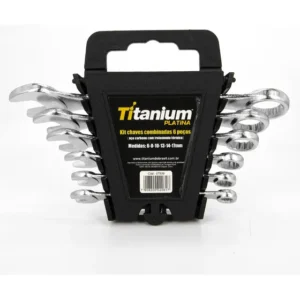 Jogo de Chaves Combinadas 6-17mm 6 Peças Titanium Platina - Praticidade, Resistência e Versatilidade para Manutenção, Montagem e Reparo com Aço Carbono Tratado e Estojo Organizador!