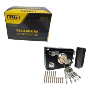 Fechadura Multiponto Duratec Sobrepor Tetra Portão Externa Preta 6 Chaves