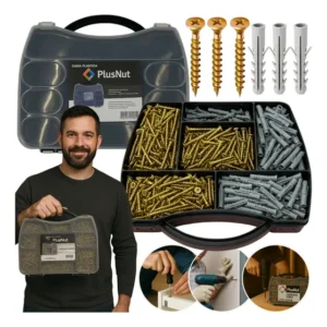 Kit 1000 Pçs Parafusos Buchas C/ Maleta Chipboard P/ Madeira