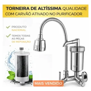 Torneira Com Filtro Com Purificador Agua Bica Flexível Gourmet para Cozinha Parede Luxo Chuveirinho 2 Modos de Jatos A Mais Vendida