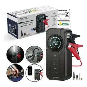 Calibrador De Ar Compacto 150 PSI Para Pneus De Veículos Leves Air Pump Auxiliar De Partida PowerBank Bivolt