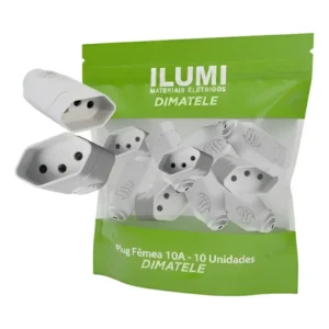 Kit 10 Plug Fêmea 2p+t 10a P/ Extensão Cinza / Preto Ilumi