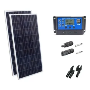 Kit 2xpainel Placa Energia Solar 155w Controlador De Carga30 Cor Azul Voltagem De Circuito Aberto 24.46v Voltagem Máxima Do Sistema 20.64v