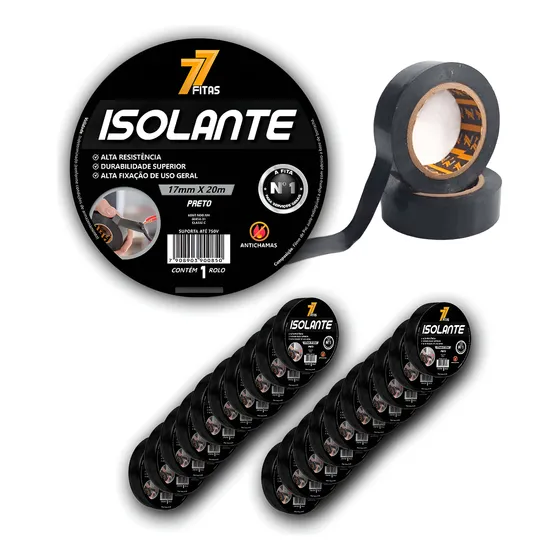 Kit 20 Fitas Isolante Preta 17mm X 20m Elétrica Adesiva Rolo