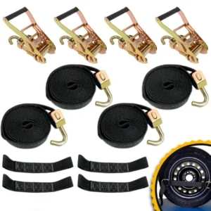 4x Kit Guincheiro Completo Reforçado Cinta Catraca Alça/barrigueira 3 Ton 3 Metros Cegonha Reboque Prancha 4 Rodas Veículo