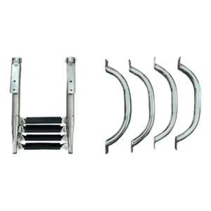 Kit Náutico: Escada Aço Inox316 Retrátil 4 Degraus + Kit 4 Alças Puxador Pega Mão Inox 25cm
