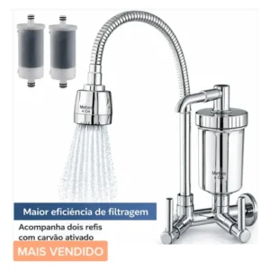 Torneira Com Filtro Gourmet Pia Bica Cozinha Parede 2 Refis Flexivel Purificador Carvao Ativo