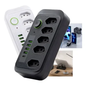 Extensão Régua Elétrica 2 Metros 5 Tomadas 4 Usb 1 Usb-c