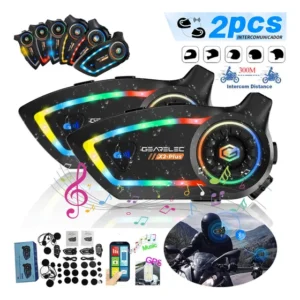 Intercomunicador Capacete Gearelec 2pcs X2plus 300m Ip67 Rgb