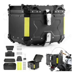 Ativoauto Bau De Moto 45l Bau Aluminio Com Encosto Acomodar 1 Capacetes Preto Impermeável Com Encosto Tampa Superior Base Universal Todas Caja Para Moto Top Case Bau Moto