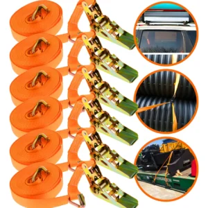 Kit 6 Conjuntos Cintas Com Catracas 5 Metros Suporta Até 800 Kg Cinta De Amarração Para Cargas 25mm Cor Laranja Atmas
