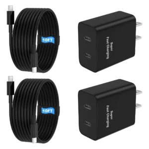 Carregador De Parede Usb C Duplo De 45 W, Pacote Com 2 Cabos