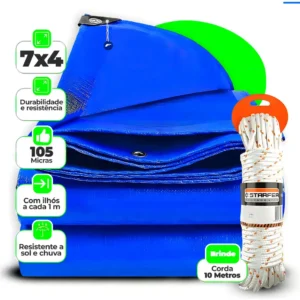 Lona Azul Carreteiro Caminhão Impermeável 105g 7x4 + Corda