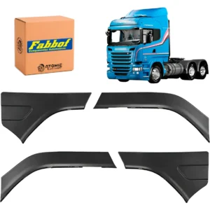 Kit Acabamentos Plásticos Paralama Cabine Scania P/g Até 2018 / R Até 2007 4 Peças Com Friso Roda Caminhão