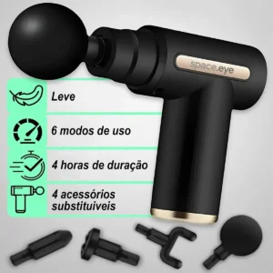 Massageador Pistola Muscular Profissional Elétrica 6 Velocidades 4 Ponteiras Alívio Dores Relaxamento Fisioterapia Corporal Acupuntura Tratamento Muscular Bivolt Spaceeye