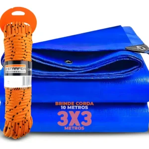 Lona Plástica Starfer 3x3 Metros Impermeável Azul + Corda 10m Polipropileno