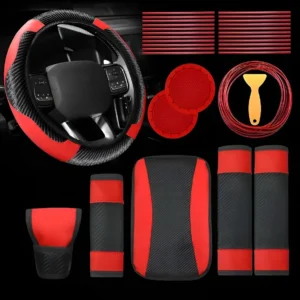Kit De Acessórios Para Interior De Carro Vermelho E Preto