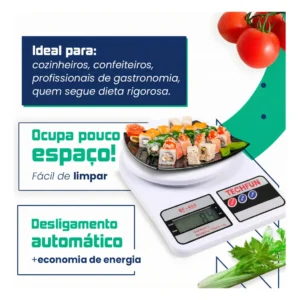 Balança Digital De Precisão PARA Cozinha, Para Uso Domestico e Profissional Fitness Megalodonte ideal para Dietas Treinos Alimentos Confeitaria Nutrição capacidade máxima 10 kg branco