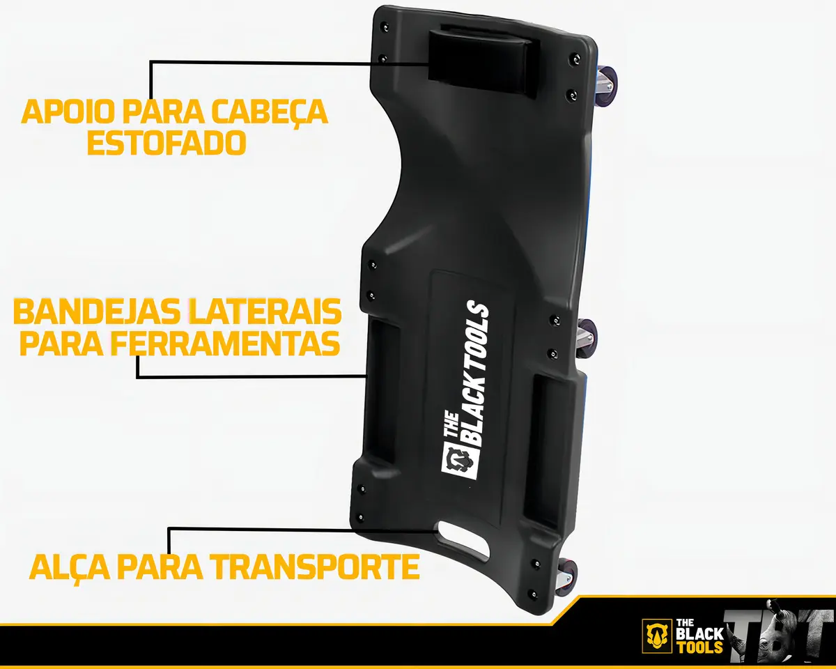 Carrinho Esteira Para Mecânico Cap. 150 Kg C/ Encosto Preto - Imagem 7