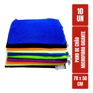 Kit C/ 10 - Pano De Chão Microfibra Gigante 50x70cm - Neves - Multiuso - Limpeza Geral - Multicores Colorido