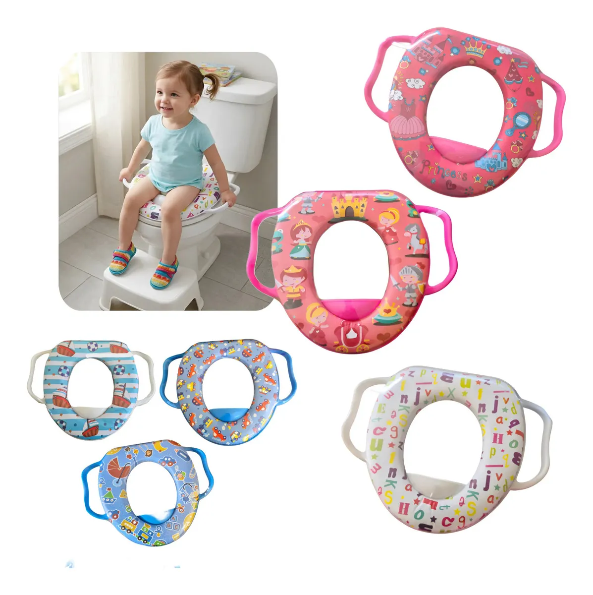 Assento Redutor Sanitário Infantil Menina Almofadado Anatômico Confortável Antiderrapante Higiênico Ajustável Universal Vaso Banheiro Treinamento Desfralde Seguro Bebê Criança Louis Riel Acústico - Imagem 2
