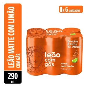 Kit 6 Chá Mate Leão Com Gás Sabor Limão Gelado 290ml Cada