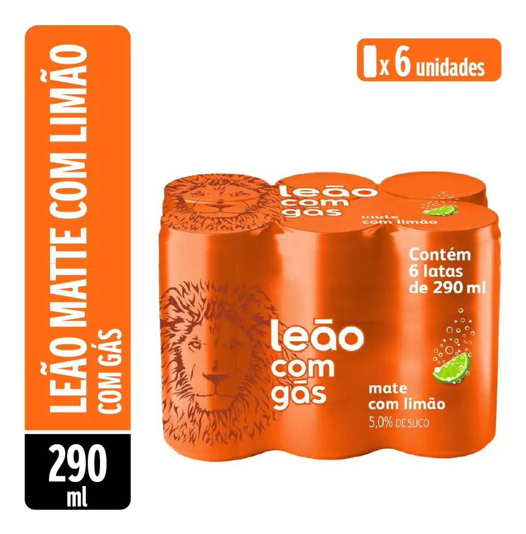 Kit 6 Chá Mate Leão Com Gás Sabor Limão Gelado 290ml Cada