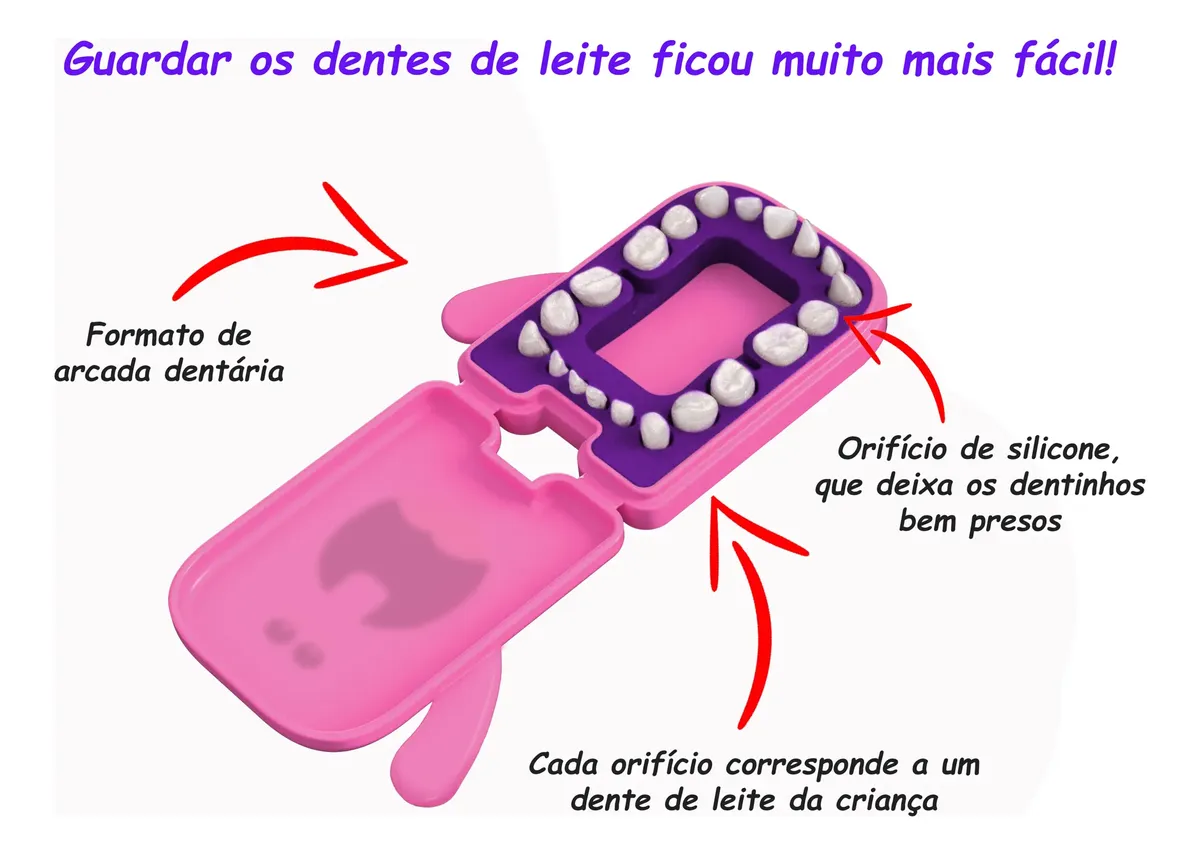 Porta Dentes Infantil Caixinha Dente De Leite Rosa Angie ® - Imagem 3