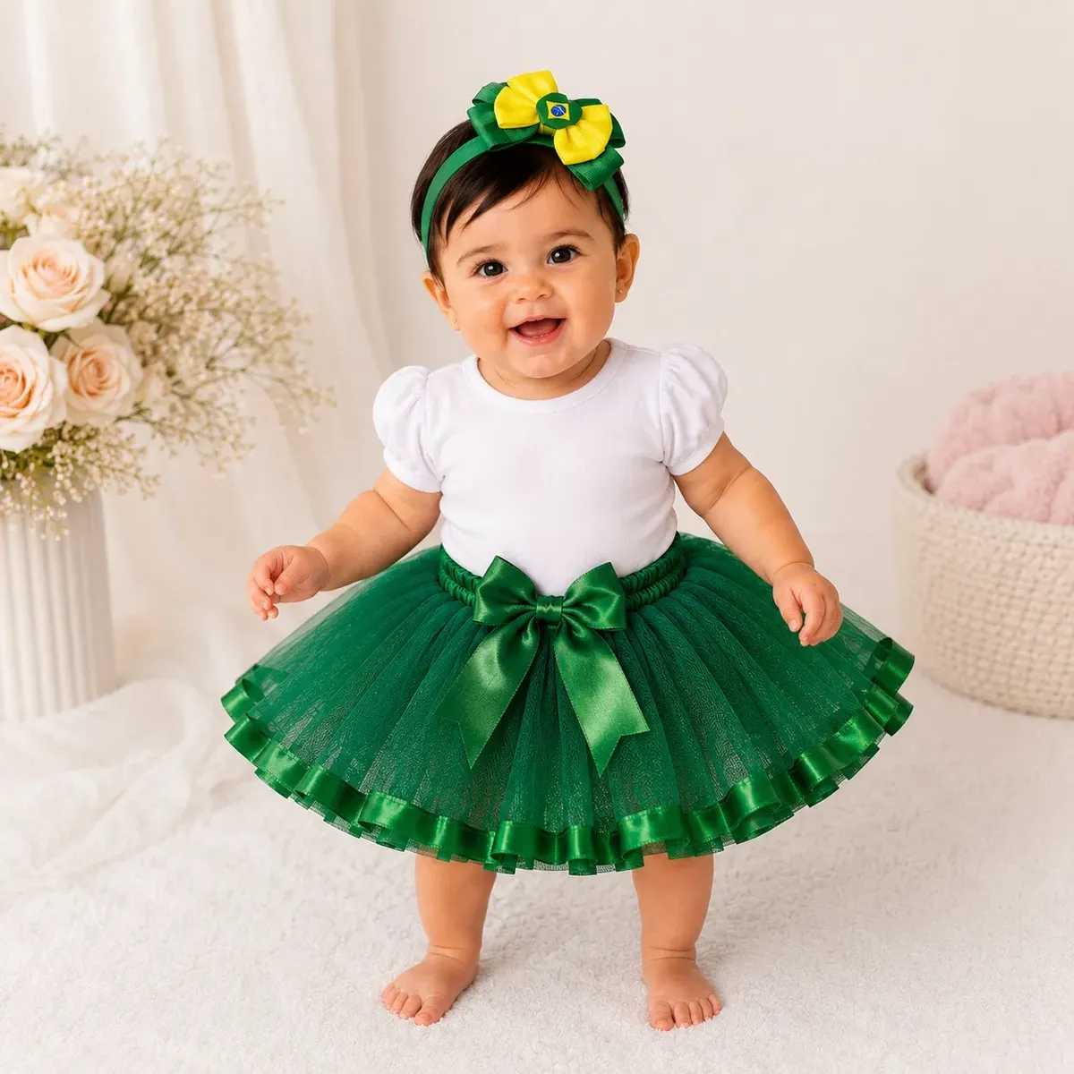 Kit Saia Tutu Luxo Infantil + Laço Festa Junina Mesversario