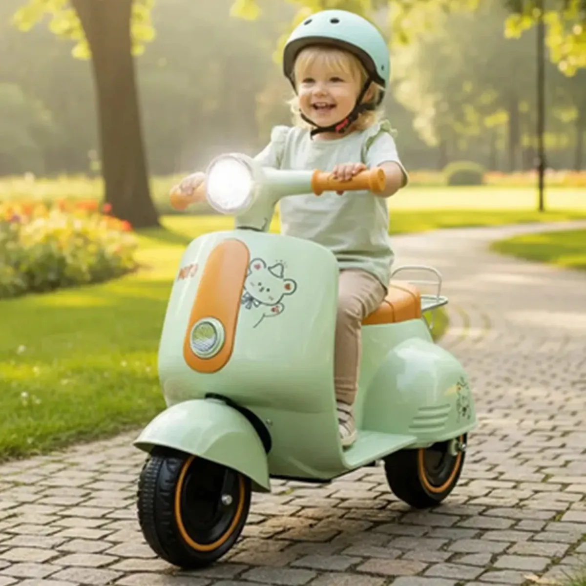 Triciclo Elétrico Infantil De Passeio Scooter 6v Com Musicas Verde - Imagem 3