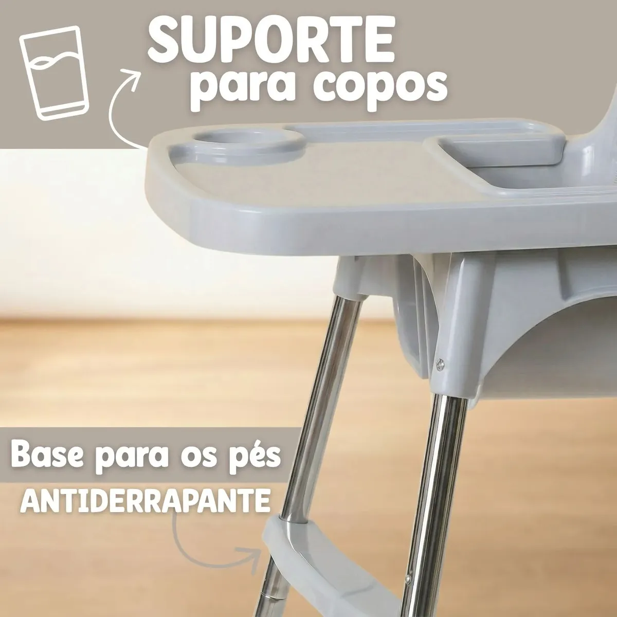 Cadeira De Refeição Portátil Para Bebê Alimentação Infantil Cinza - Imagem 4
