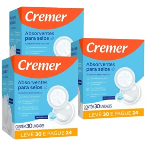Kit 3cxs Absorvente P/ Seios Cremer 90 Unidades Descartáveis