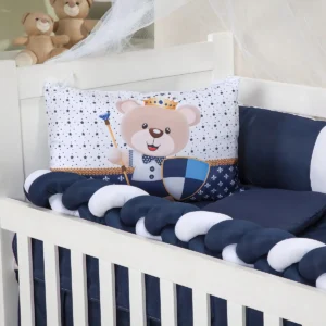 Kit Berço Menina Menino Protetor Trança Com Saia 6 Peças Cor Urso Majestade Azul Marinho