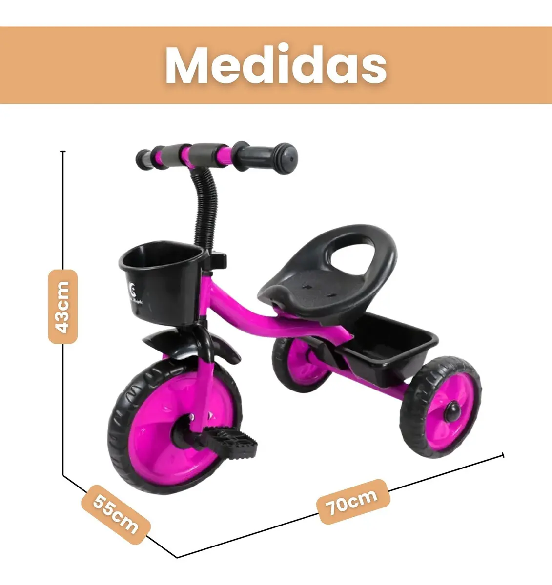 Brinquedo triciclo de 3 rodas para crianças com cesto de bolhas rosa chiclete Atentu triciclo infantil motoca - Imagem 2