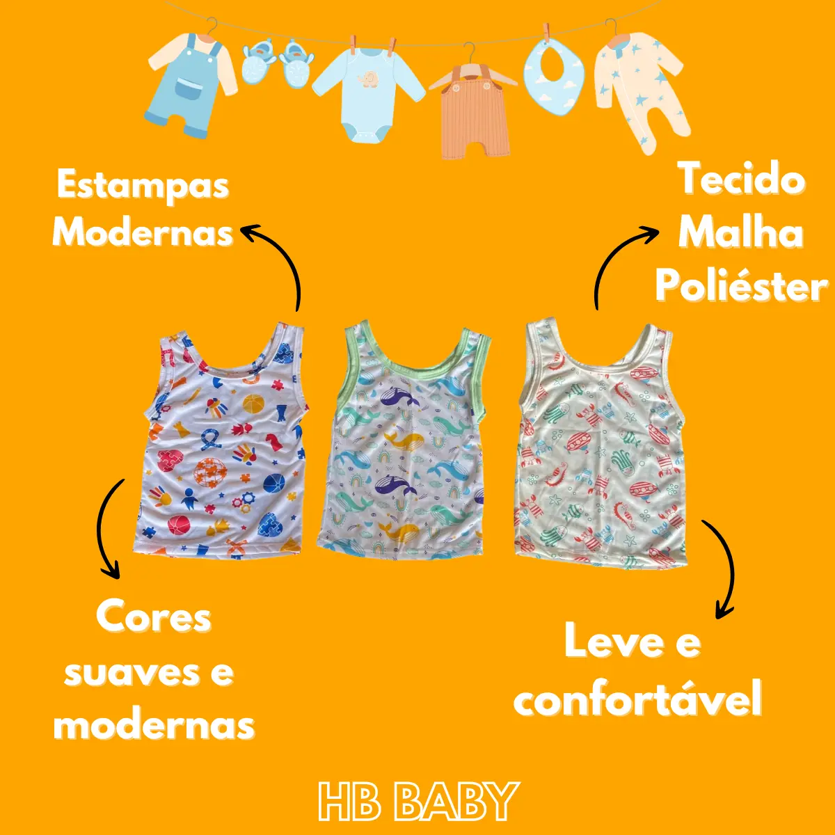 Kit 5 Regata Bebê Menino Menina Confortável Verão Calor - Imagem 2