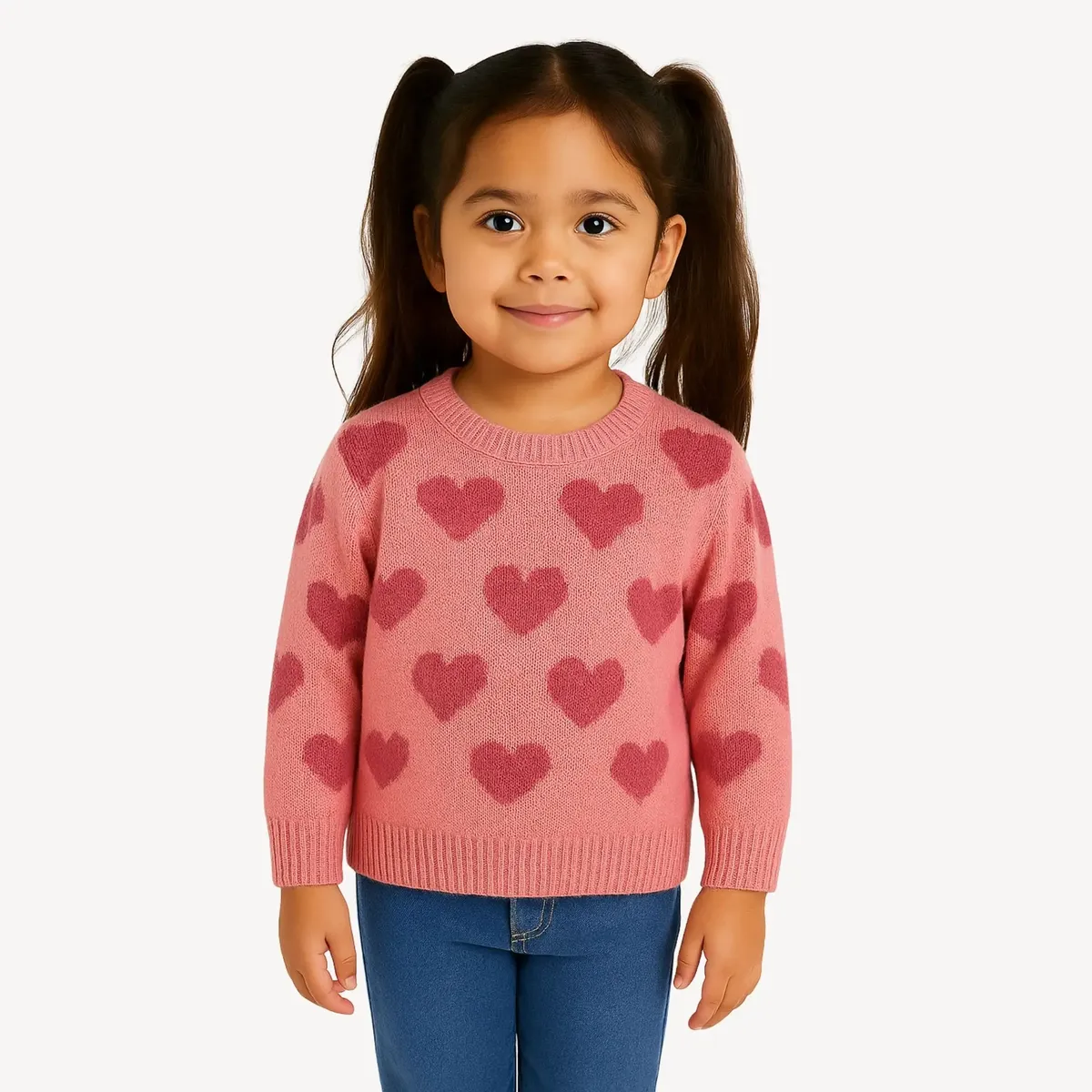 Blusa Lã Tricô Infantil Kids Menina Coração Inverno Criança