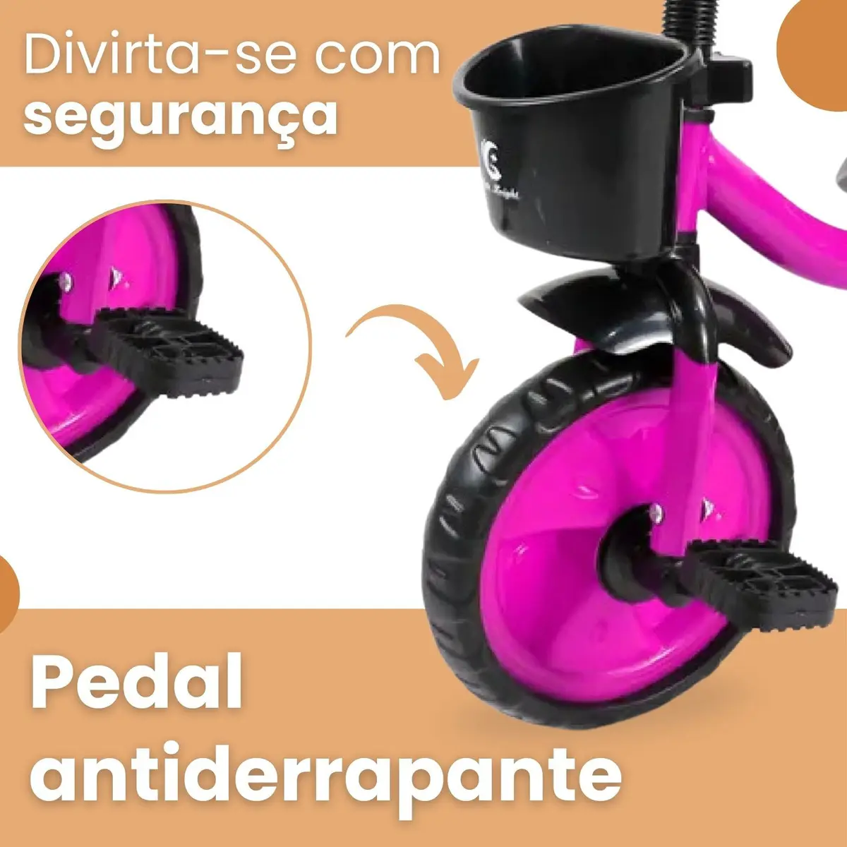 Brinquedo triciclo de 3 rodas para crianças com cesto de bolhas rosa chiclete Atentu triciclo infantil motoca - Imagem 4