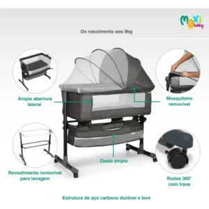 Berço Encaixe Nacama Moisés Co-bed Connect Grafite Maxi Baby
