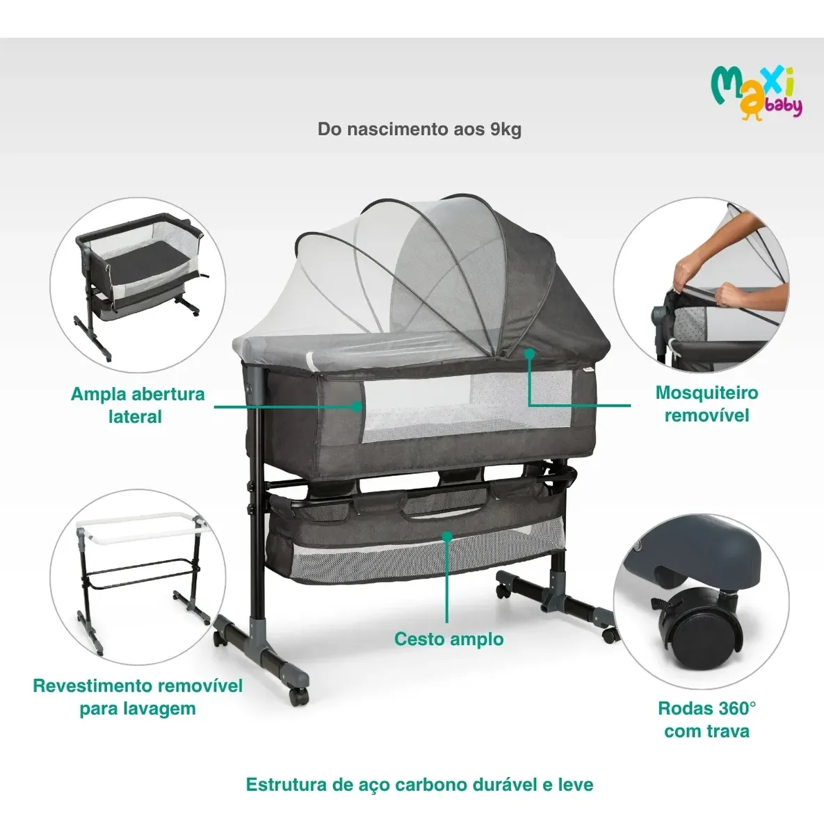 Berço Encaixe Nacama Moisés Co-bed Connect Grafite Maxi Baby