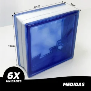 Kit 6 Tijolos Bloco Vidro Azul Transparente 19x19cm