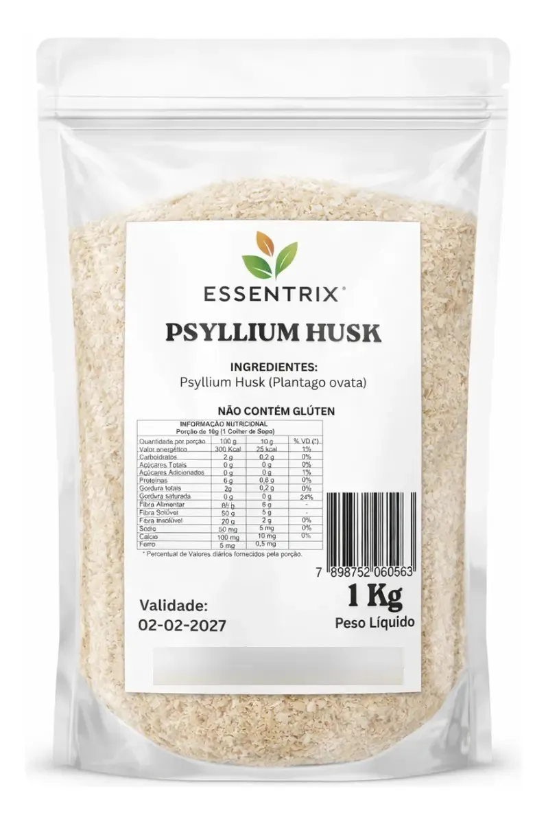 Farinha psyllium husk Essentrix de psyllium sem glúten 1 kg