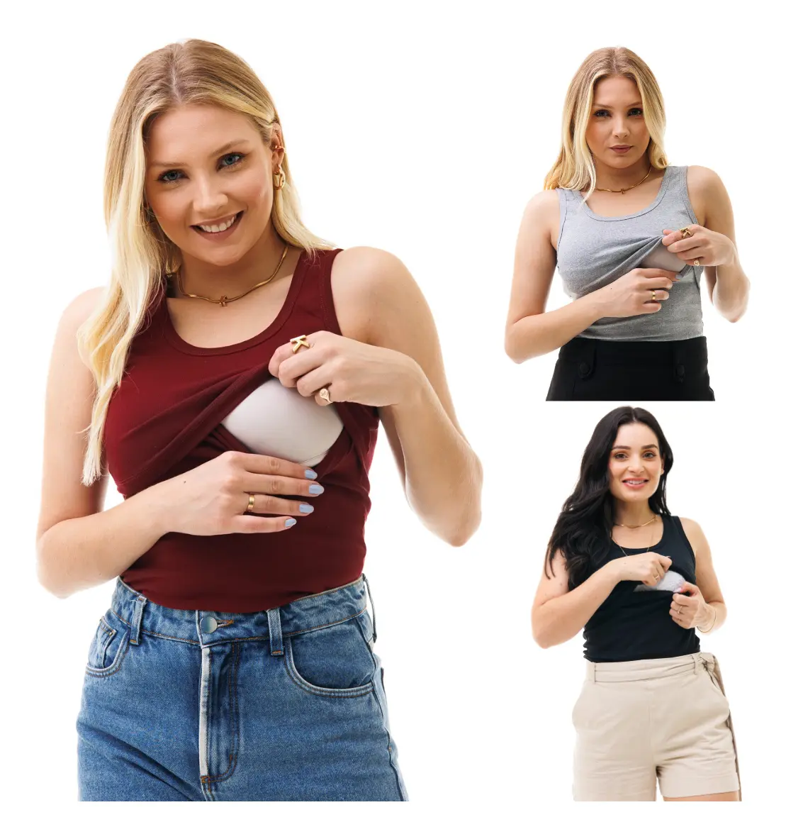 Kit 3 Regatas Amamentação Conforto Gestante Slim