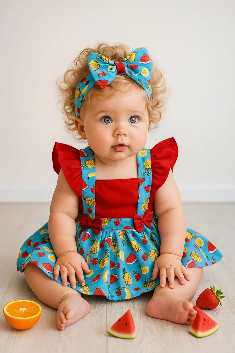Jardineira Saia Infantil Menina Frutas Body Smash The Cake - Imagem 2