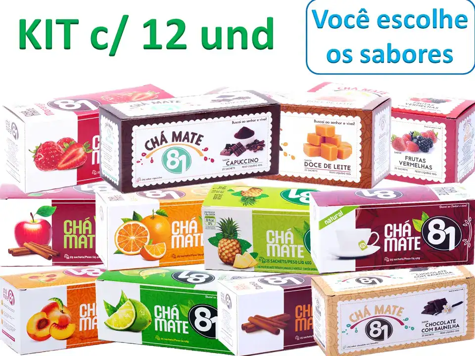 Chá Mate 81 40g C/ 25 Sachês Kit Com 12 Sabores Sortidos