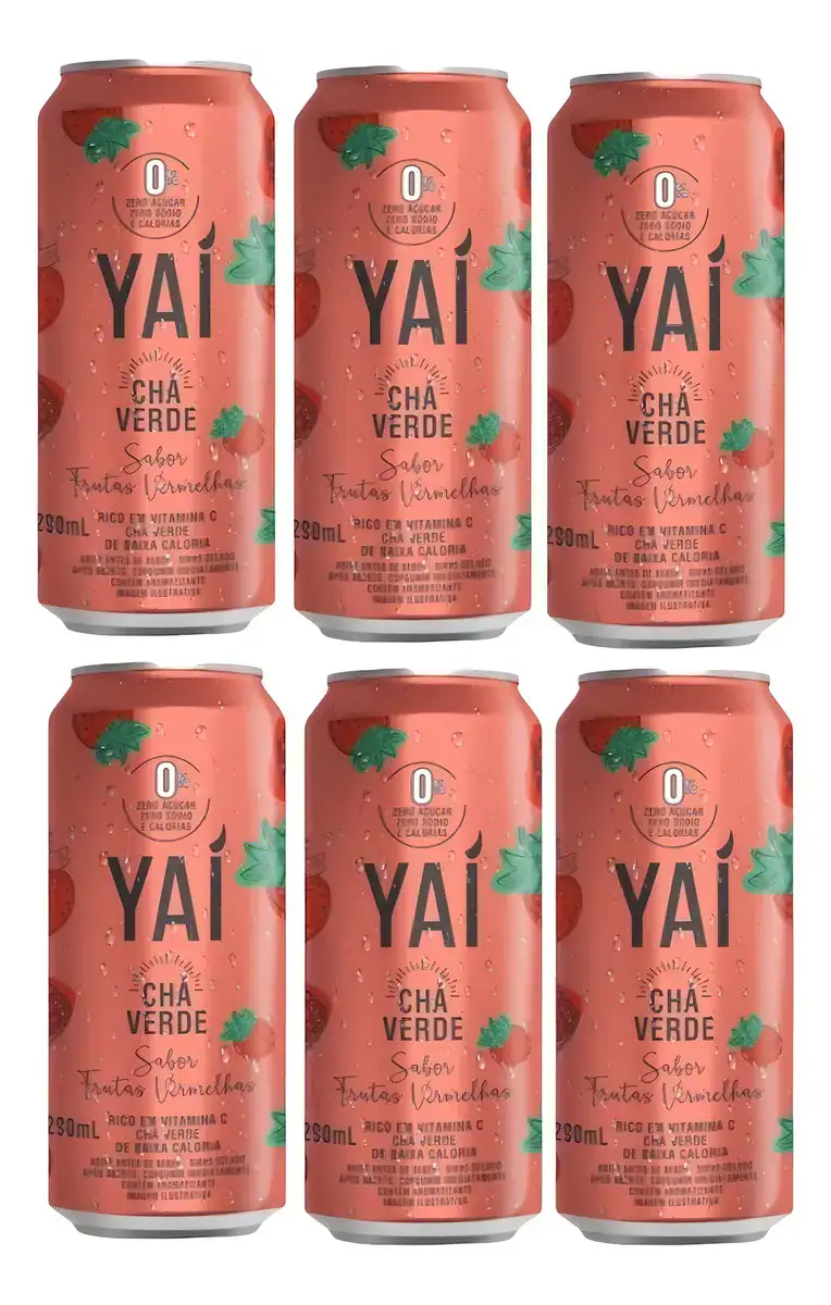 Kit 6 Un Cha Verde Frutas Vermelhas Zero Acucar Yai Lata 290ml - Imagem 2