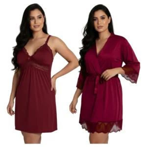 Kit Camisola Amamentação Com Robe Maternidade Gestante