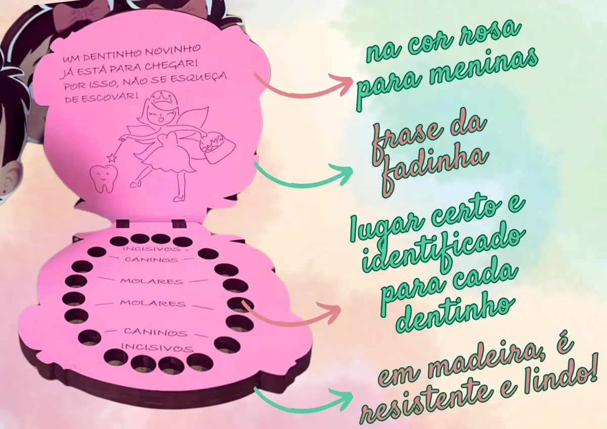 Porta Dente De Leite Fada Madeira Caixa Dentinho Infantil